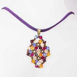 Pendant 65cm - Malvina Rhombus S-Purple Suedine - Pendant 65cm - Laiton bronze